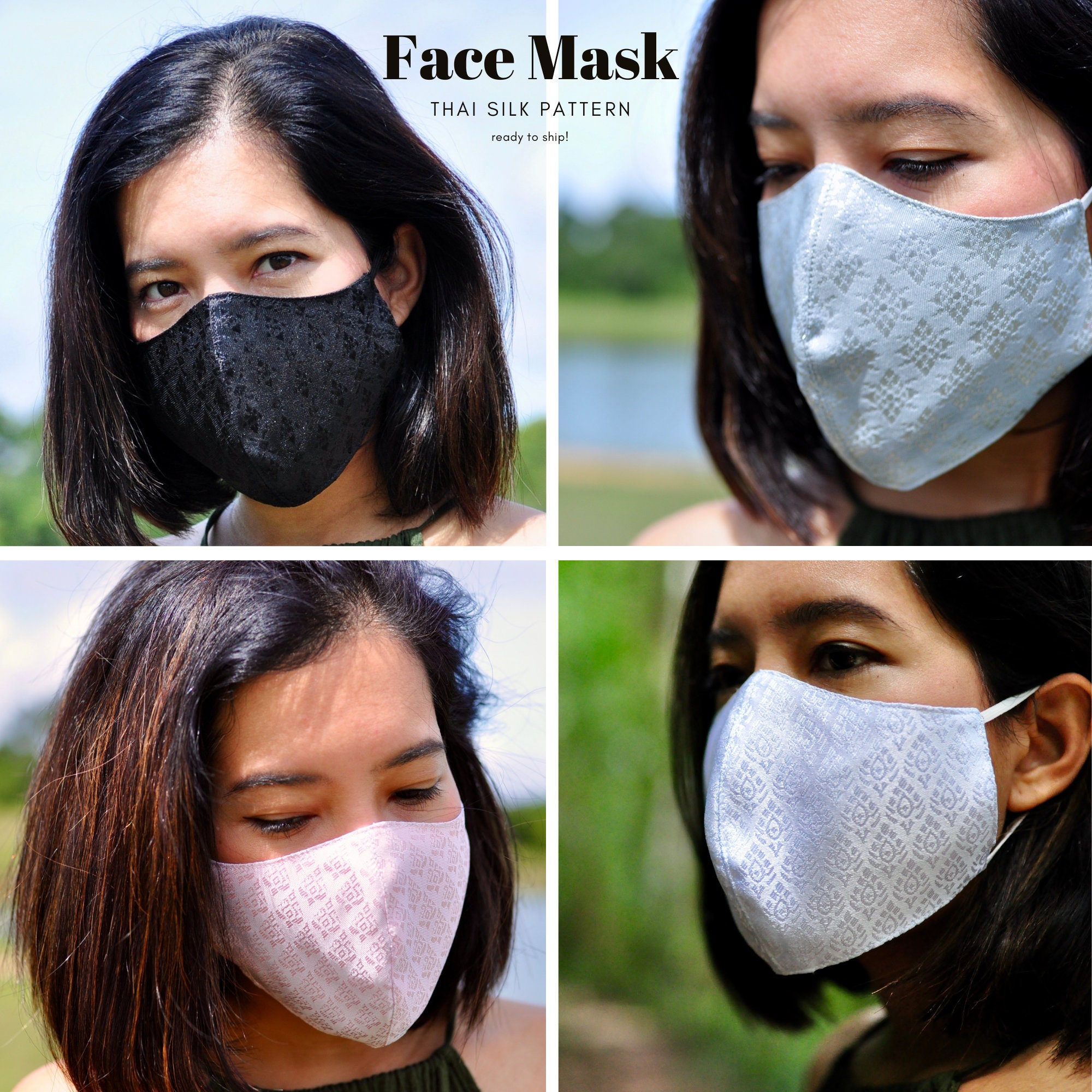 Pink Silk Face Mask Reusable Face Mask in Thai Silk Pattern Etsy