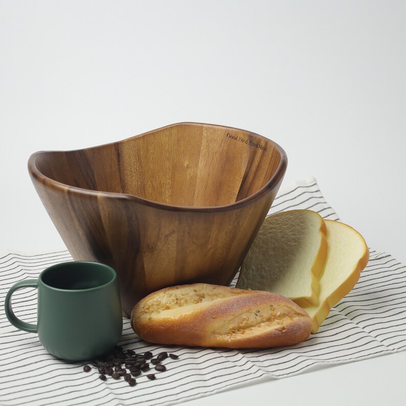 Large Salad Bowl, Wooden Bowl, Handmade Acacia Wood Big Bowl for Salads