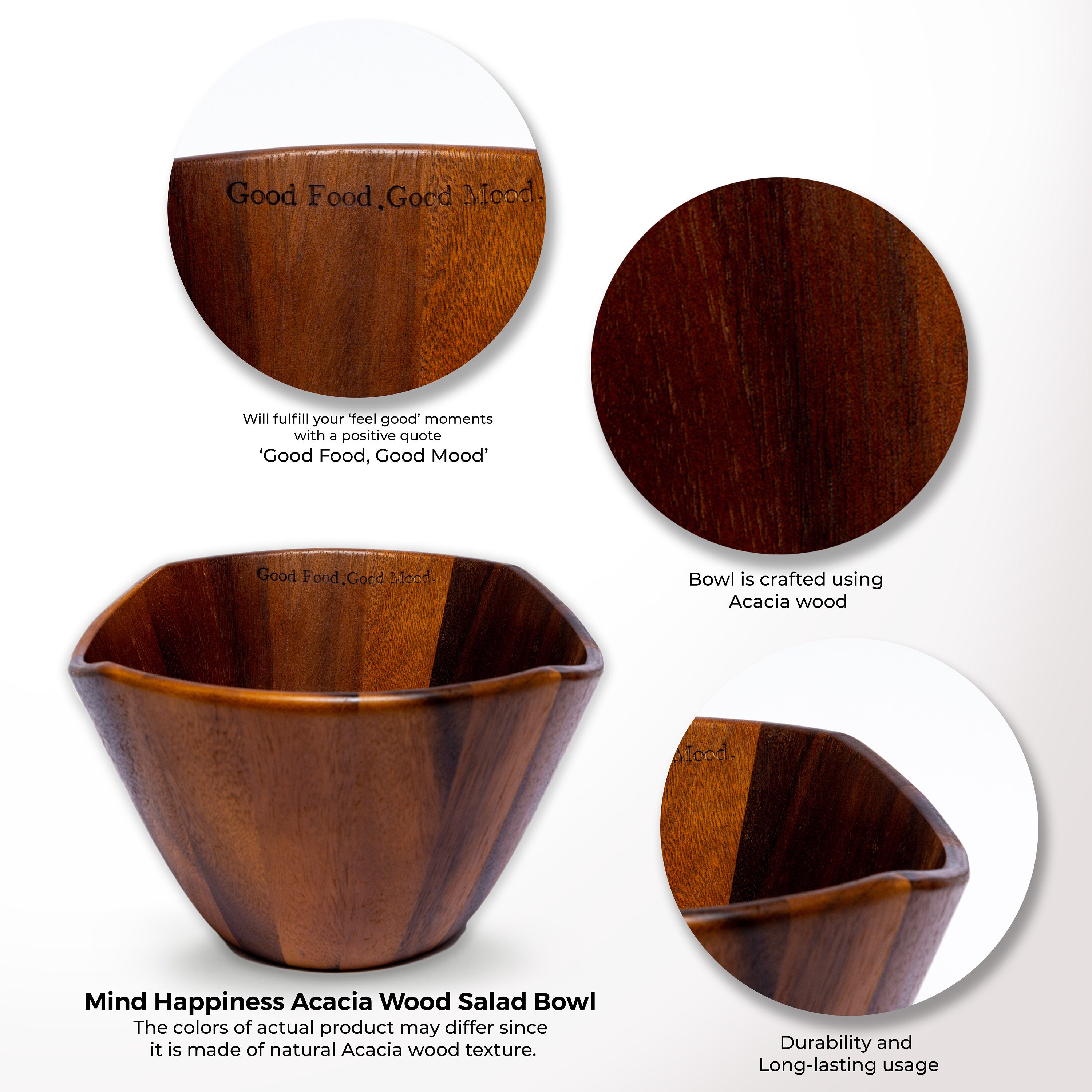 Large Salad Bowl, Wooden Bowl, Handmade Acacia Wood Big Bowl for Salads