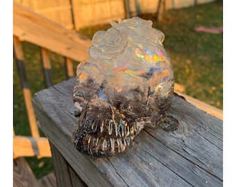 Custom Skull Rose Statue, Skull Decor, Earthy Statue, Witchy Altar Decor, Cool Gifts, Fairycore
