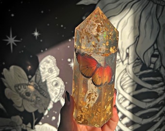 Custom Resin Crystal Tower, Butterfly Nature Decor