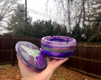 Custom Jewelry Dish, Ashtray with Lid, Witchy Decor, Earthh Decor, Butterflies and Moths, Fairycore Vibes, Altar Decor