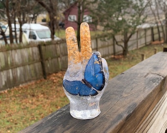 Peace Sign Statue, Custom Peace Hand, Ring Holder, Boho Room Decor, Earthy Decor