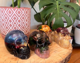 Custom Skull Home Decor, Gothic Skulls, Grunge Aesthetic, Preserved Flowers, Office Decor, Cool Personalized Gifts