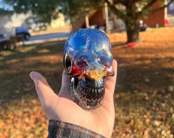 Color Shift Galaxy Skull Statue