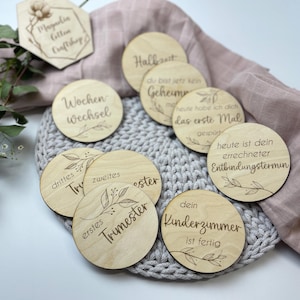Cartes de grossesse en bois gravées au laser, dans un sac en coton, pour fille et garçon, rondes