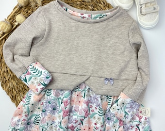 Girly Sweater 98/ Beige/Waffel/Blumen