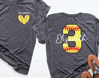 Custom Softball Mom Shirt Personalized Softball Name Number Tee women Softball Game Day Shirt Girl Softball Team Shirt, Heart Softball shirt