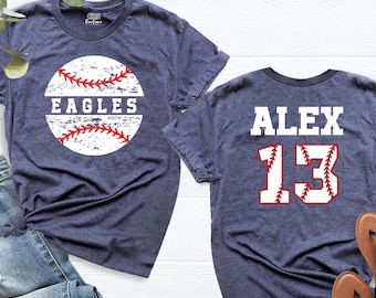 Custom Baseball Mom Shirt, Personalized Team Name Number Tee, Back Baseball Senior Night Shirt, Game Day Shirt, Baseball Player Support Tee