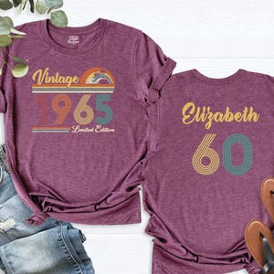 Vintage 1965 Birthday Shirt, 60th Birthday Shirt for Men Women, Back Custom Name Age Shirt, 60 Years Party Shirt, Retro Limited Edition Tee