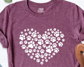 Heart Paw Shirt, Dog Lover Tees, Dog Person Gift, Dog Paw Outfits, Paw Print Animal Lover Shirt, Paw Love Tee, Pet Lover Shirt, Dog Mom Tee
