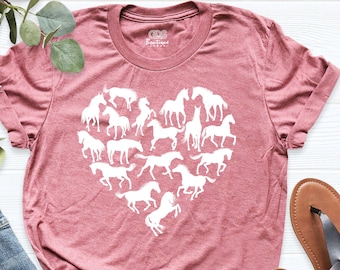 Horse Heart Shirt, Horse Lover Tee, Cute Horses Heart T-Shirt, Horse Lover Gift, Horse Lover Shirt, Equestrian Tee, Gift For Horse Owner
