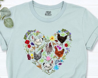 Chicken Shirt, girls Chicken Heart Tees, Farm Girl Shirt, Chicken Lover Women Shirt, Funny Farm Mom Shirt, Animal Shirt, Funny Farmer Shirt