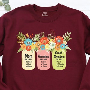 Custom Great Grandma Sweatshirt, Flower Mom Grandma Great Grandma Hoodie, Grandchild Names Grandma Tee, Great Grandma To Be Est Sweatshirt