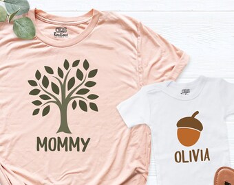 Mommy and Me Shirts, Mama and Mini Shirt, Mom and Baby Matching Outfits, mama shirt with kids names Tee, Custom Acorn Oak Tree Matching Tee