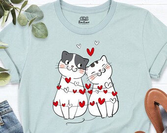 Cat Lover Shirt, Love Shirt, Gift For Cat Lover, Happy Valentines Day Shirt, Cute Valentines Day Tee, Couple Cat shirt, Cat Hearts Shirts,