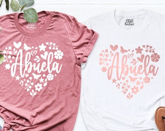 Abuela Heart Print Grandma T-Shirt, Abuela Shirt, Grandma Outfit, Mothers Day Shirt, Birthday Shirt for Nana, Spanish Grandma Shirt