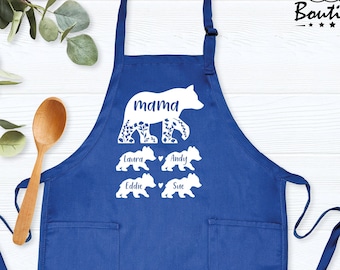 Personalized Mama Bear Apron with Children's Names, Kitchen women / Men Apron, Custom Mama Apron With Kid's Names, Mother's Day Gift for Mom