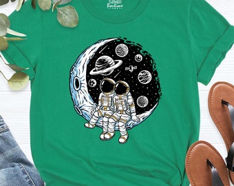 Astronaut Valentine Shirt Romantic Moon Graphic Tee, Valentine's Day Space Love Shirt, Couple Astronaut T-Shirt, Women Cosmic Love Gift Tee