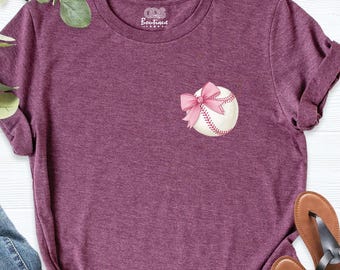 Baseball Mom Shirt, Pink Bow Baseball Tee, Coquette Baseball Shirt, Aesthetic Women Baseball Tee, Game Day Shirt, Trendy Sports Mom Outfit
