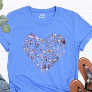 Sea Life Shirt with Heart Design, Sea Creatures Shirt, Ocean Animal Lover Women Shirt, Summer Travel Paradise Shirt, Lobster Lovers Shirt