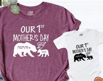 Our 1st Mother's Day Shirt, Mommy and Me Shirts, First Mothers Day Outfits, Custom With Names, Matching Mom and Baby Shirt