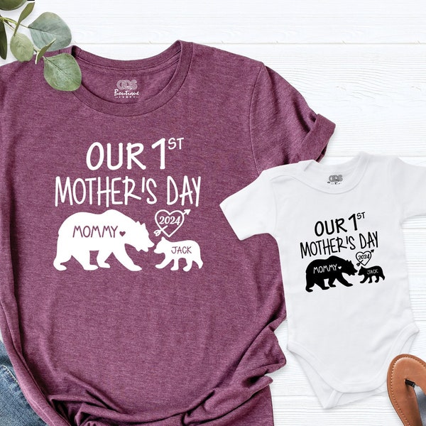 Our 1st Mother's Day Shirt, Mommy and Me Shirts, First Mothers Day Outfits, Custom With Names, Matching Mom and Baby Shirt