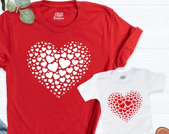 Mommy And Me Hearts Shirts, 3D Red Heart Mama Mini Shirt, Cute Mom baby Shirt, Mom Shirt,Mama Shirt, Heart Matching Shirt, Mother day Shirt,