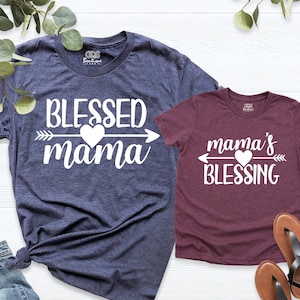 Mommy and Me Shirts, Blessed Mama Mama&#39;s Blessing, Mothers Day, New Mom Baby Outfits, Mama And Mini Matching T-Shirts
