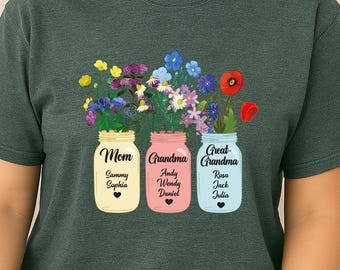 Mom Grandma Great Grandma Shirt, Floral Custom Kids Name Tees, Mama Shirt with Personalized child names, Mothers Day Gift, Nana Flower Shirt