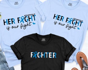 Colon Cancer Awareness Shirt, Her Fight Is Our Fight Tee, Fighter Ribbon Team Shirt, Colon Cancer Support Shirt, Blue Ribbon Awareness Shirt