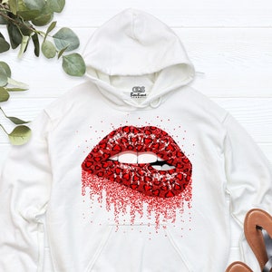 Leopard Red Lips Hoodie, Cute Dripping Lips Hoodie, Funny Valentine&#39;s Day Hoodie, Love Lips Sweatshirt, Kisses Shirt, Lips Kiss Sweatshirt,