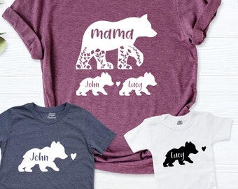 Custom Mama Bear Shirt, Child's Personalized Tee, Mother's Day Gift, Family Matching Shirts, Mom and Child Clothing, Mommy and Me Shirts