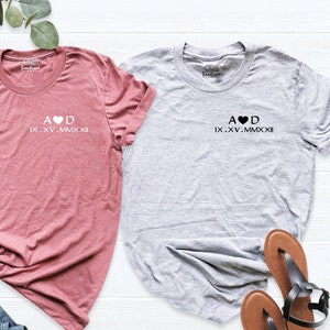 Couple Anniversary Date Shirt, Customized Roman Numeral Shirt, Personalized Roman Numeral Tee, Roman Numeral Est Year Couples Matching Shirt