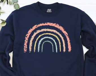 Rainbow Sweatshirt, Women’s Rainbow tsweat, Whimsical Rainbow Tee, Womens Sweatshirt, Womens Workout Shirts Rainbow, Rainbow Tee Retro Boho