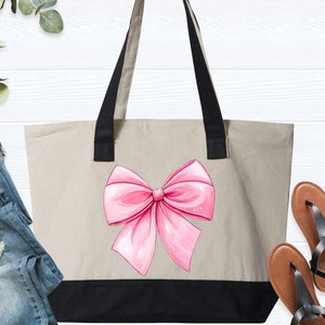 Coquette Bow Tote Bag, Pink Bow Aesthetic Bag, Feminine Ribbon Tote, Girly Bow Canvas Bag, Cute Pink Tote, Cottagecore Bow Bag, Girl Tote