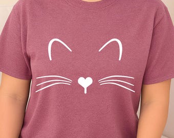 Cat Face Shirts Cat Shirt For Women Cat Mom Tshirt for Her Cat silhouette Shirts Cat lover Tshirt Cat Owner shirts Girl Cat Shirt Kitten Tee
