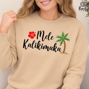 Mele Kalikimaka Sweatshirt, Hawaiian Christmas Hoodie, Holiday Party Graphic Shirt, Aloha Christmas Sweater, Funny Christmas Long Sleeve, image 1