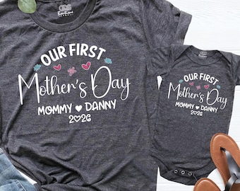 Camiseta del primer día de la madre, camisetas del primer día de la madre, camiseta del día de la madre, camisetas del primer día de la madre del bebé, camiseta del primer día de la madre, mamá y yo