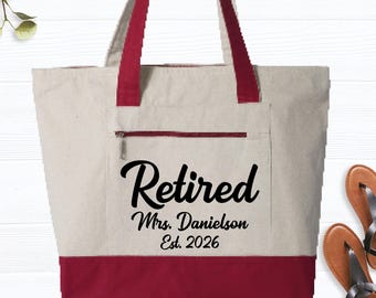 Retired tote bag Custom Name Retired Bags Retirement Tote Bag Retired Totes Retirement Canvas Bag Retired Teacher Bag Retirement Nurse Totes