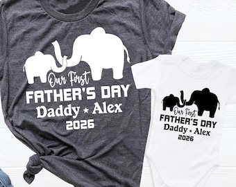 First Fathers Day Elephant Matching Shirts Daddy and Me Outfits New Father baby Shirt 1st Fathers day tee Dad Son Tshirt Elephant Dad Shirts