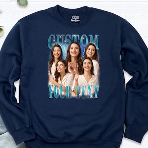 Custom Photo Long Sleeve Tee Bootleg Sweatshirt Retro Bootleg Rap Sweat Face Hoodie Customized Picture Sweater Birthday Bootleg Photo Sweats
