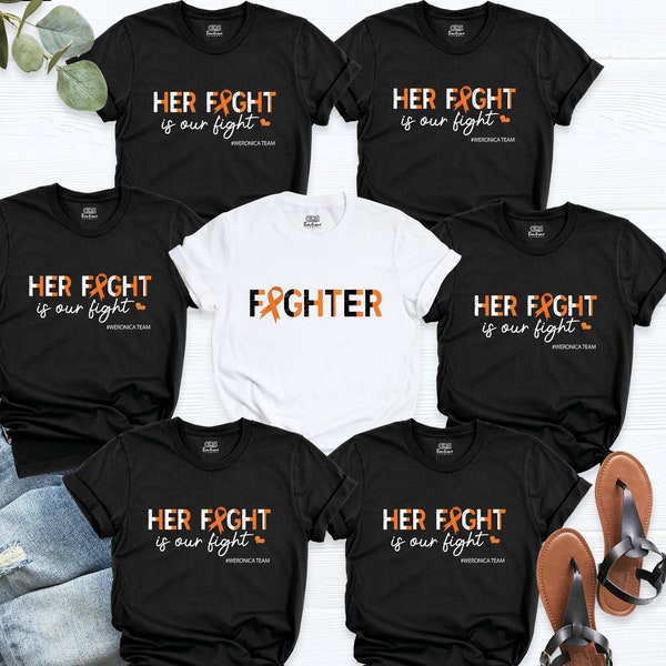 MS Awareness Team Shirt, Personalized Her Fight is Our Fight Shirt, Multiple Sclerosis Group Tshirt, Orange Ribbon Fighter Tees, MS Shirt