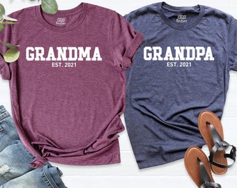 Grandma And Grandpa Est. Shirt, Gift for Grandparents, New Grandma Shirt, New Grandpa Custom Shirt, Pregnancy Announcement Grandparents Tee