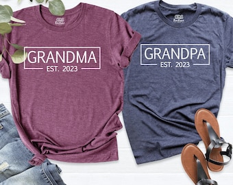 Custom Est. Grandma And Grandpa Shirt, Gift for Grandparents, New Grandma Shirt, New Grandpa Shirt, Pregnancy Announcement Grandparents Tee