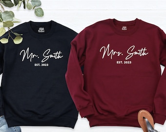Mr Mrs Sweatshirt, Personalized Mr Mrs Hoodie, Couple Shirts, Custom Mrs Sweatshirt, Mr Last Name Sweatshirt, Bride Personalized Sweatshirt
