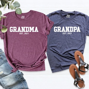 Grandma And Grandpa Est. Shirt, Gift for Grandparents, New Grandma Shirt, New Grandpa Custom Shirt, Pregnancy Announcement Grandparents Tee