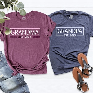 Custom Est. Grandma And Grandpa Shirt, Gift for Grandparents, New Grandma Shirt, New Grandpa Shirt, Pregnancy Announcement Grandparents Tee