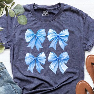 Blue Bow Shirt, Women Coquette Bow Tee, Aesthetic Bow TShirt, Cute Ribbon Shirt, Feminine Bow Tee, Light Blue Bow Shirt, Girly Coquette Tee