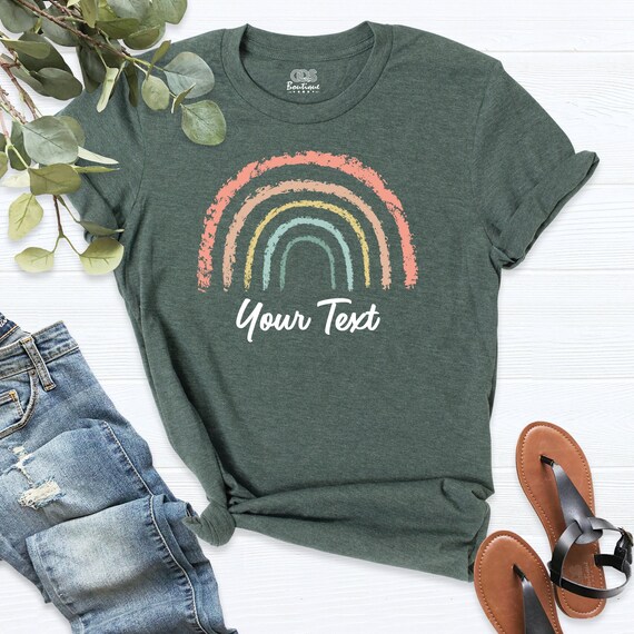 Rainbow Your Text Shirt, Custom Rainbow Tees, Retro Rainbow Shirt, Personalized Rainbow Graphic Tee, Tshirt for Women, Rainbow Birthday Gift
